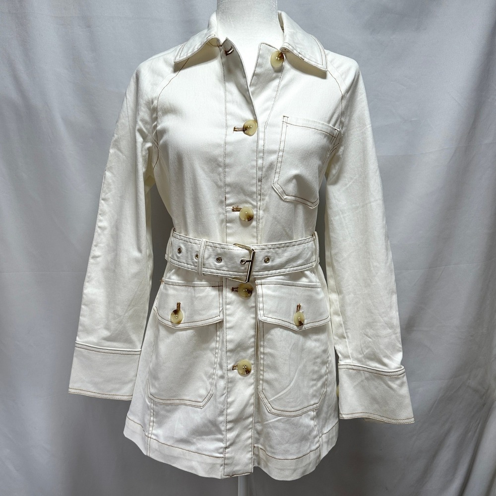 Bagatelle Collection White Denim Safari‎ Jacket Dress Belt Contrast Stitch Small